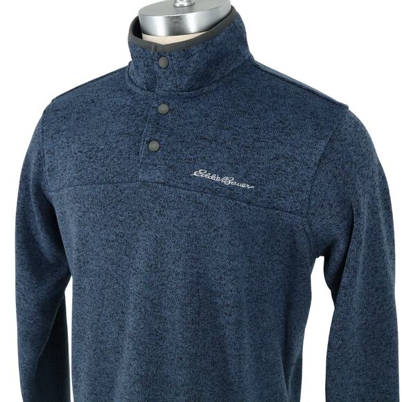 Eddie Bauer Sweater Mens Large Blue Quarter Snaps Mock Neck Pullover Gorpcore - Picture 11 of 16